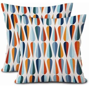 Mid-Century Pillow Covers 16X16 Inch Blue Orange Drop Shapes Abstract